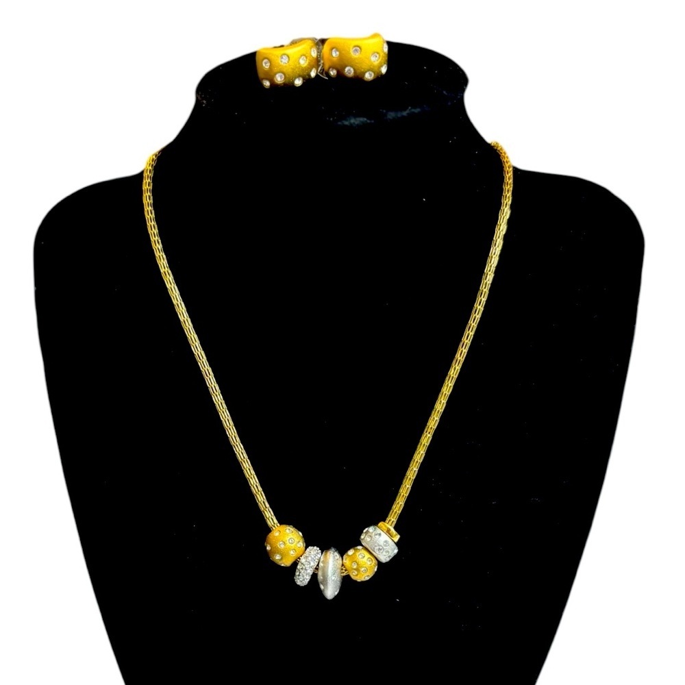 NEW Swarovski Set Gold & Silver Floating Rondelle Necklace & Earrings Signed